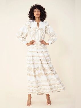 Hale Bob Janina Embroidered Tiered Maxi Dress XS New